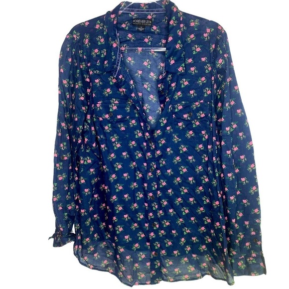 Forever21 Plus Floral Gauzy Buttondown - Picture 1 of 9